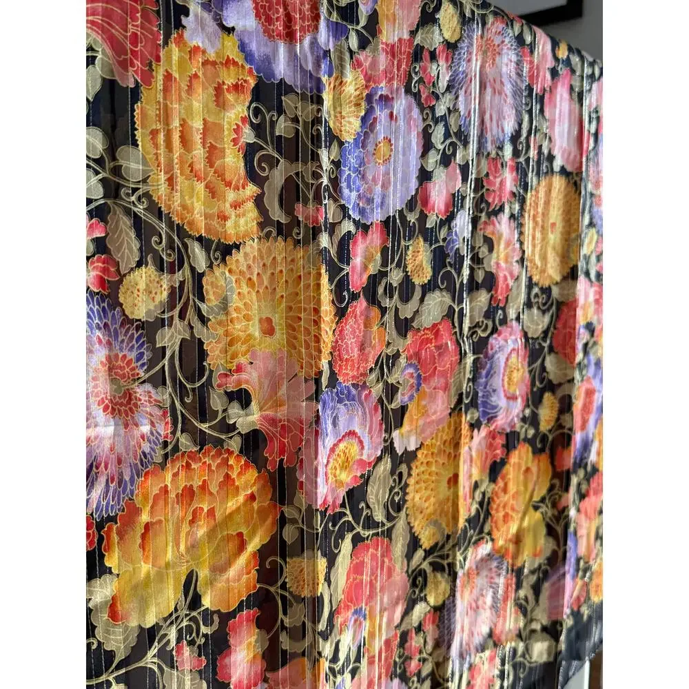 Pierre Balmain Black Floral 100% Silk Chiffon Wrap Scarf Vtg Y2K Made‎ in France